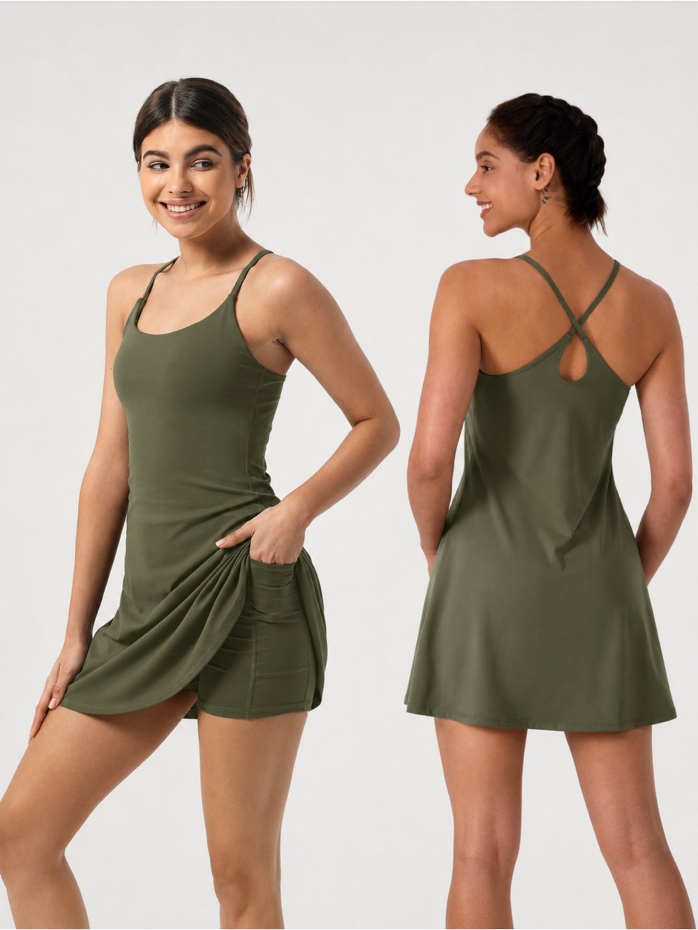Halara Olive Green Softly Zero Plush Backless Active Dress